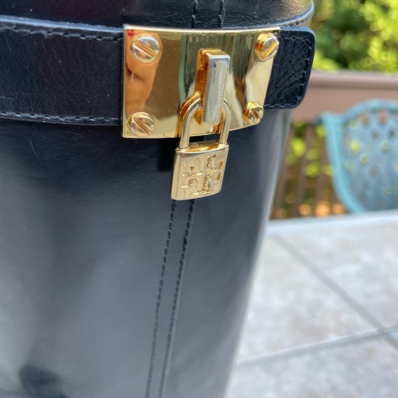 Tory Burch black leather padlock riding tall boots - Picture 3 of 12